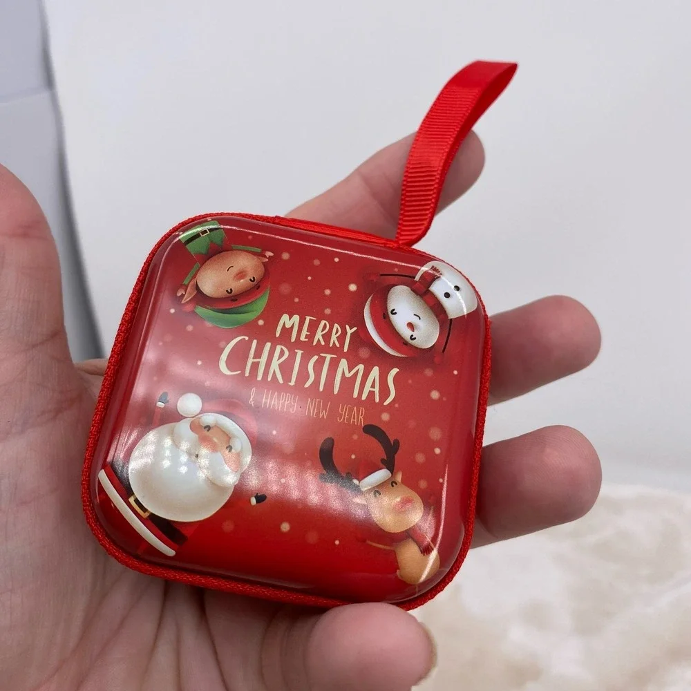 Christmas Zipper Purse Gift Case Ornament Santa Reindeer Snowman Red Pouch NEW